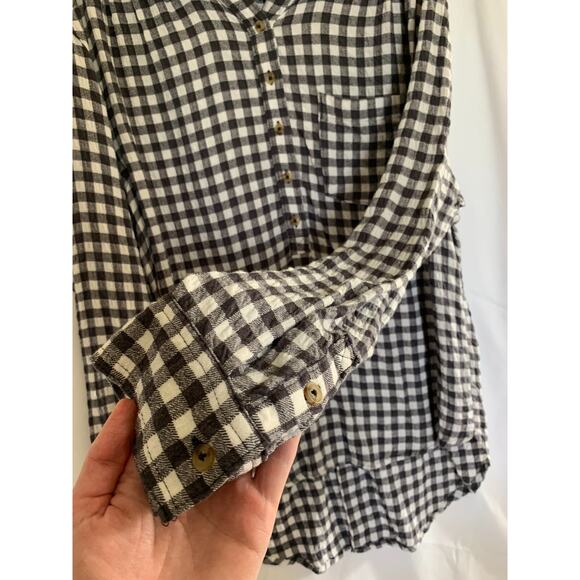 Anthropologie Isadora Button Back Tunic Top Black White Gingham Shirt Medium - Picture 12 of 12